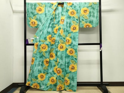 平和屋着物∴夏物　浴衣　ひまわり　綿　逸品　CABG4180gh