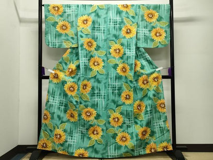 平和屋着物∴夏物　浴衣　ひまわり　綿　逸品　CABG4180gh