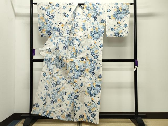 平和屋着物∴夏物 浴衣 舞桜花文 綿麻 逸品 CABG4183gh