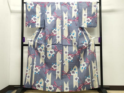 平和屋着物∴夏物 浴衣 矢羽根舞桜文 トンボ 綿 逸品 CABG4187gh