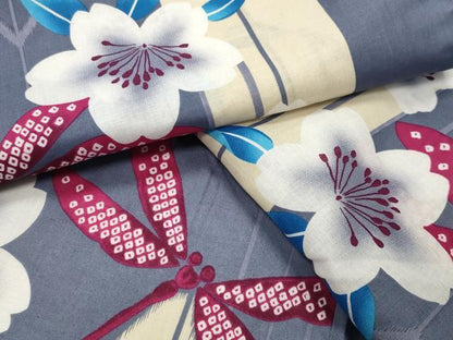 平和屋着物∴夏物 浴衣 矢羽根舞桜文 トンボ 綿 逸品 CABG4187gh