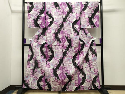 平和屋着物∴夏物 浴衣 舞花文 黒地 綿 逸品 CABG4188gh