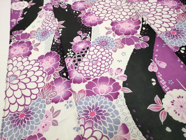 平和屋着物∴夏物 浴衣 舞花文 黒地 綿 逸品 CABG4188gh