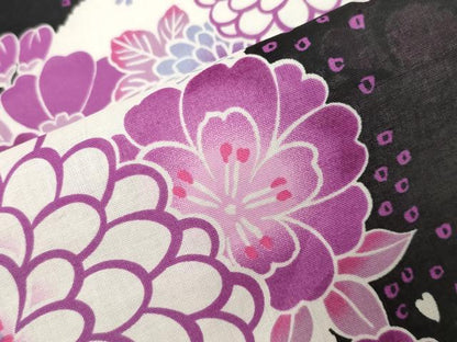 平和屋着物∴夏物 浴衣 舞花文 黒地 綿 逸品 CABG4188gh