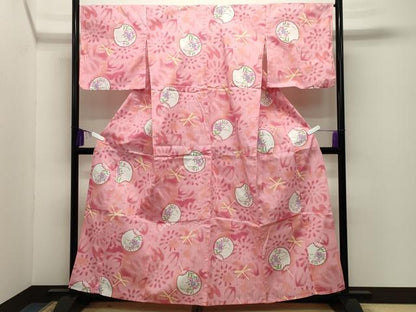 平和屋着物∴夏物　浴衣　トンボ　団扇花文　綿　逸品　CABG4189gh