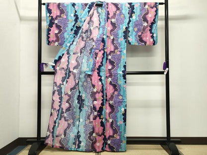 平和屋着物∴夏物　浴衣　舞桜文　綿　逸品　CABG4190gh