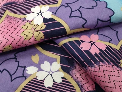 平和屋着物∴夏物　浴衣　舞桜文　綿　逸品　CABG4190gh