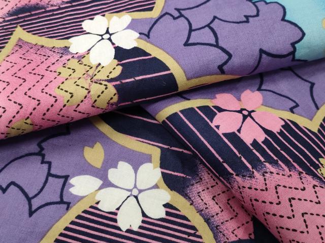平和屋着物∴夏物　浴衣　舞桜文　綿　逸品　CABG4190gh