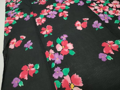 平和屋着物∴夏物　浴衣　草花文　黒地　綿　逸品　CABG4193gh