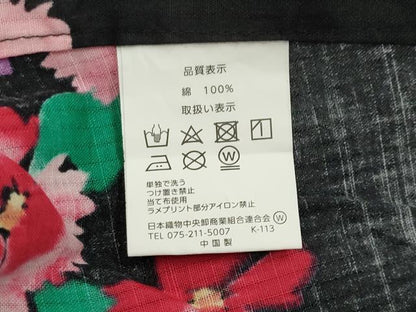 平和屋着物∴夏物　浴衣　草花文　黒地　綿　逸品　CABG4193gh