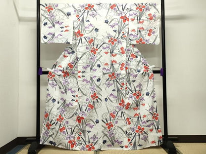 平和屋着物∴夏物 綿紅梅 浴衣 杜若梅笹文 さが美扱い 綿 逸品 未使用 CABG4195gh