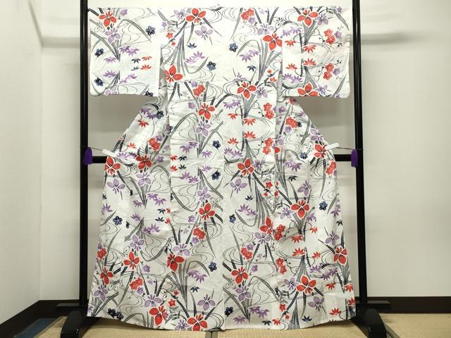 平和屋着物∴夏物 綿紅梅 浴衣 杜若梅笹文 さが美扱い 綿 逸品 未使用 CABG4195gh