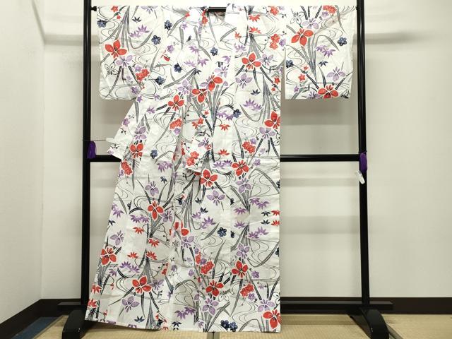 平和屋着物∴夏物 綿紅梅 浴衣 杜若梅笹文 さが美扱い 綿 逸品 未使用 CABG4195gh