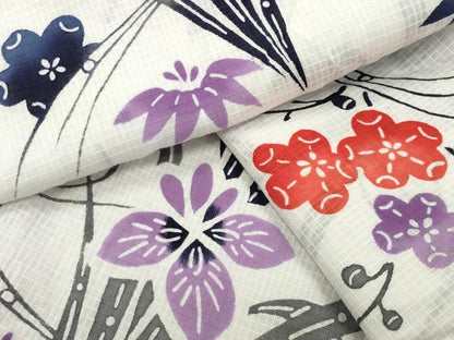 平和屋着物∴夏物 綿紅梅 浴衣 杜若梅笹文 さが美扱い 綿 逸品 未使用 CABG4195gh