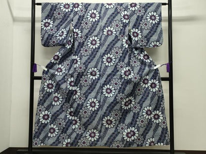 平和屋着物∴夏物 浴衣 斜線花文 綿 逸品 CABG4200gh