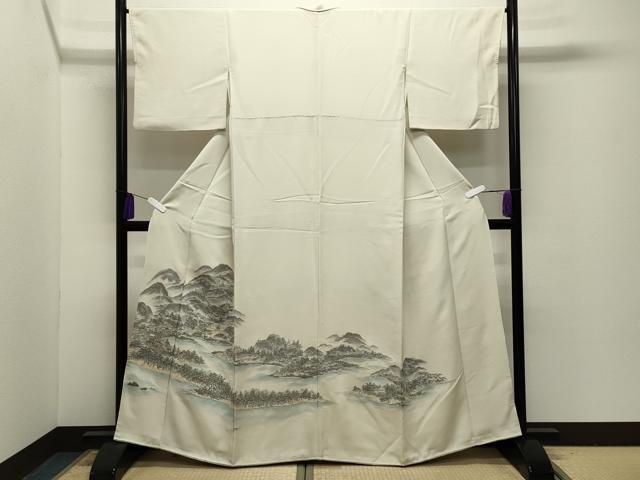 平和屋着物■色留訪問着 寿光織 遠山風景文 銀糸 正絹 逸品 CABG4204gh