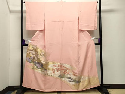 平和屋着物■豪華色留袖 寿光織 道長草花文 金糸 やまと誂製 正絹 逸品 CABG4205gh