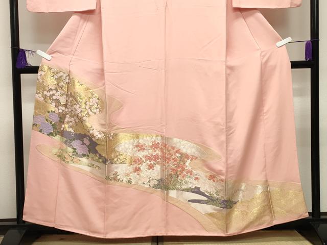平和屋着物■豪華色留袖 寿光織 道長草花文 金糸 やまと誂製 正絹 逸品 CABG4205gh