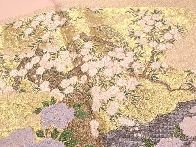 平和屋着物■豪華色留袖 寿光織 道長草花文 金糸 やまと誂製 正絹 逸品 CABG4205gh