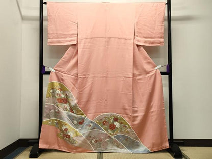 平和屋着物■豪華色留袖 駒刺繍 遠山草花文 金彩 正絹 逸品 未使用 CABG4216gh