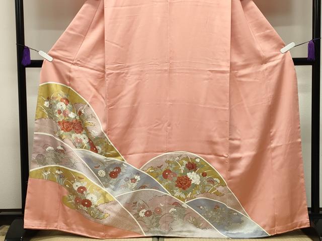 平和屋着物■豪華色留袖 駒刺繍 遠山草花文 金彩 正絹 逸品 未使用 CABG4216gh