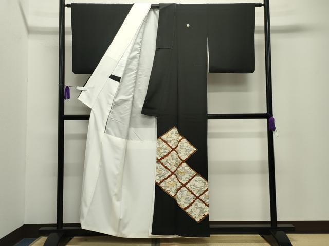 平和屋着物■豪華黒留袖　刺繍　菱飛鶴花文　金銀彩　正絹　逸品　CABG4256gh