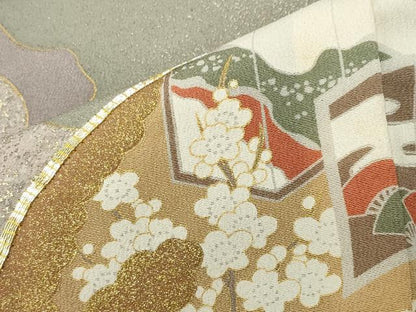 平和屋着物■豪華黒留袖　駒刺繍　地紙重ね御所車花文　暈し染め　金彩　正絹　逸品　CABG4257gh