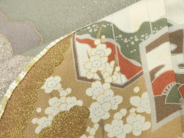 平和屋着物■豪華黒留袖　駒刺繍　地紙重ね御所車花文　暈し染め　金彩　正絹　逸品　CABG4257gh