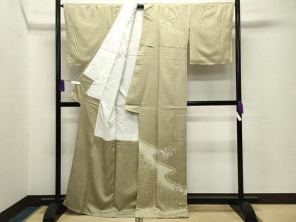 平和屋着物■中国三大刺繍 スワトウ刺繍 訪問着 絞り 流水花車文 銀糸 正絹 逸品 CABG4262gh