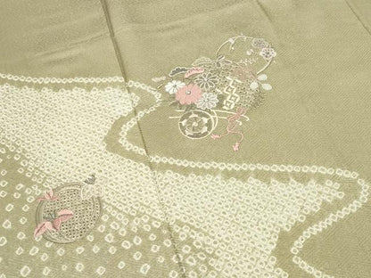 平和屋着物■中国三大刺繍 スワトウ刺繍 訪問着 絞り 流水花車文 銀糸 正絹 逸品 CABG4262gh