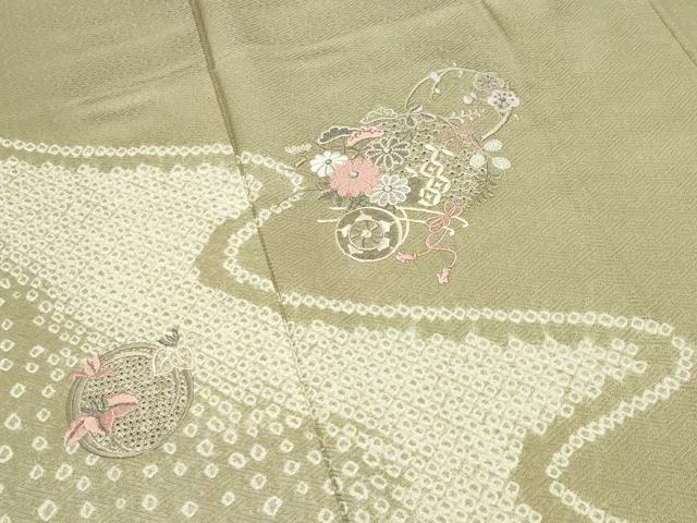 平和屋着物■中国三大刺繍 スワトウ刺繍 訪問着 絞り 流水花車文 銀糸 正絹 逸品 CABG4262gh