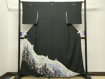 平和屋着物■豪華黒留袖 刺繍 遠山風景文 金彩 正絹 逸品 CABG4263gh