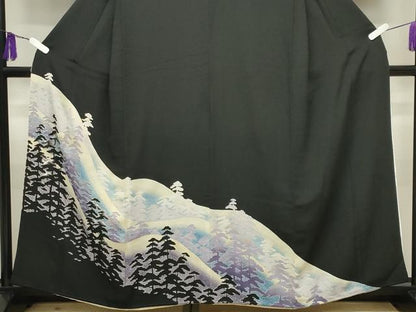 平和屋着物■豪華黒留袖 刺繍 遠山風景文 金彩 正絹 逸品 CABG4263gh
