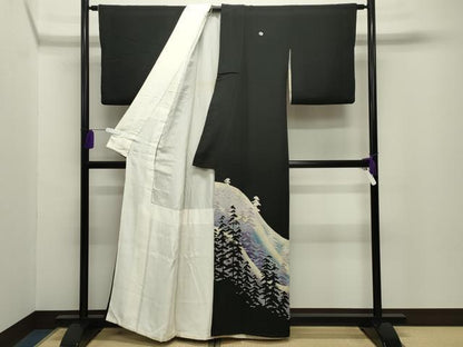 平和屋着物■豪華黒留袖 刺繍 遠山風景文 金彩 正絹 逸品 CABG4263gh