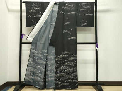 平和屋着物＊夏物　訪問着　絽　梅笹文　黒地　正絹　逸品　CABG4267gh
