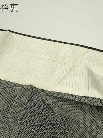 平和屋着物＊夏物　小紋　紗　市松吉祥文　黒地　正絹　逸品　CABG4270gh
