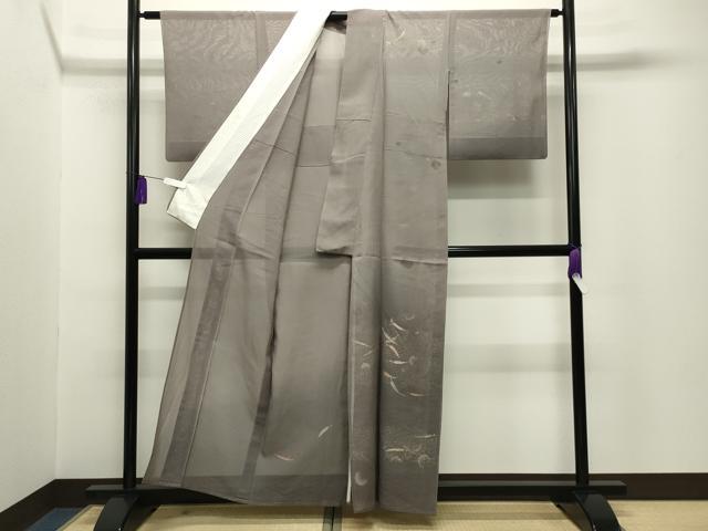 平和屋着物＊夏物　訪問着　紗　舞葉文　暈し染め　金銀彩　正絹　逸品　CABG4273gh
