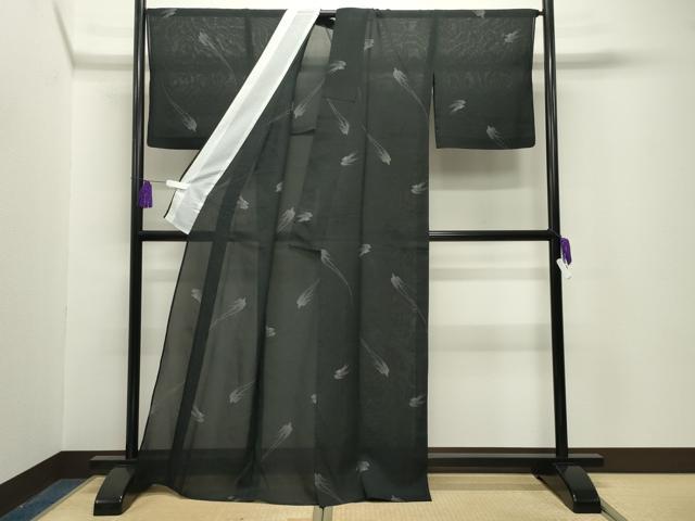 平和屋着物＊夏物　本場大島紬　夏大島　飛鳥文　黒地　正絹　逸品　CABG4275gh