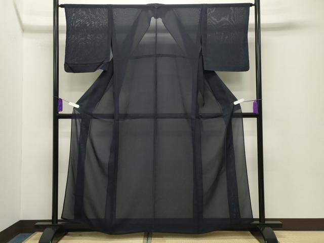 平和屋着物＊夏物　色無地　絽　漆黒色　正絹　逸品　CABG4282gh