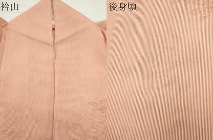 平和屋着物＊夏物　色無地　縦絽　枝花紋紗　淡香色　正絹　逸品　CABG4284gh
