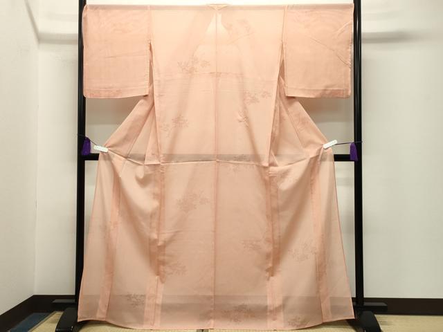 平和屋着物＊夏物　色無地　縦絽　枝花紋紗　淡香色　正絹　逸品　CABG4284gh