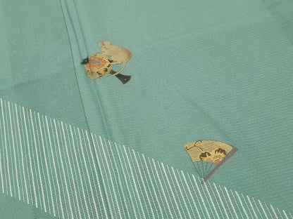 平和屋着物＊夏物　訪問着　絽　鼠　打ち出の小槌　扇面花文　金彩　正絹　逸品　CABG4286gh