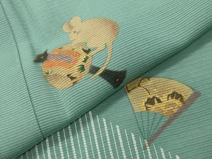 平和屋着物＊夏物　訪問着　絽　鼠　打ち出の小槌　扇面花文　金彩　正絹　逸品　CABG4286gh