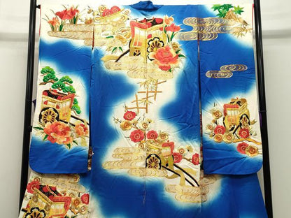平和屋本店●色打掛　お引きずり　和装　結婚式　婚礼　神社挙式　花嫁　唐織　駒刺繍　御所車梅松花文　金糸　暈し染め　逸品　CABG4293gh