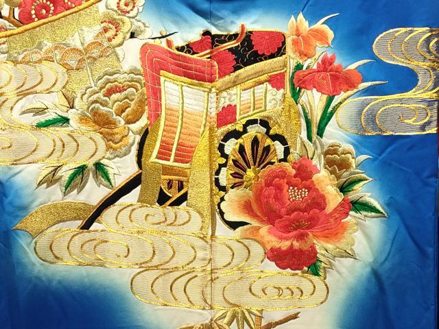 平和屋本店●色打掛　お引きずり　和装　結婚式　婚礼　神社挙式　花嫁　唐織　駒刺繍　御所車梅松花文　金糸　暈し染め　逸品　CABG4293gh