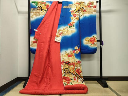 平和屋本店●色打掛　お引きずり　和装　結婚式　婚礼　神社挙式　花嫁　唐織　駒刺繍　御所車梅松花文　金糸　暈し染め　逸品　CABG4293gh