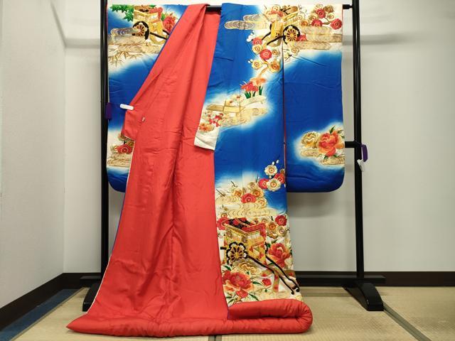 平和屋本店●色打掛　お引きずり　和装　結婚式　婚礼　神社挙式　花嫁　唐織　駒刺繍　御所車梅松花文　金糸　暈し染め　逸品　CABG4293gh
