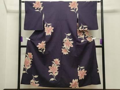 平和屋着物■上質な小紋　草花文　銀糸　鬼しぼ縮緬　正絹　逸品　CABG4296gh