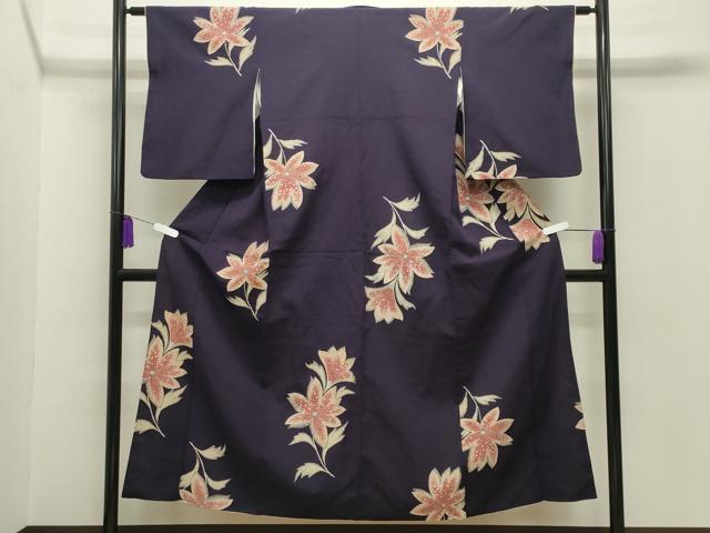 平和屋着物■上質な小紋　草花文　銀糸　鬼しぼ縮緬　正絹　逸品　CABG4296gh