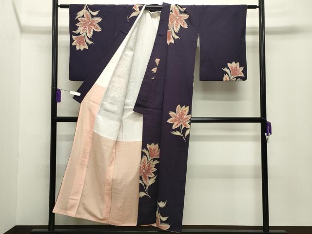 平和屋着物■上質な小紋　草花文　銀糸　鬼しぼ縮緬　正絹　逸品　CABG4296gh